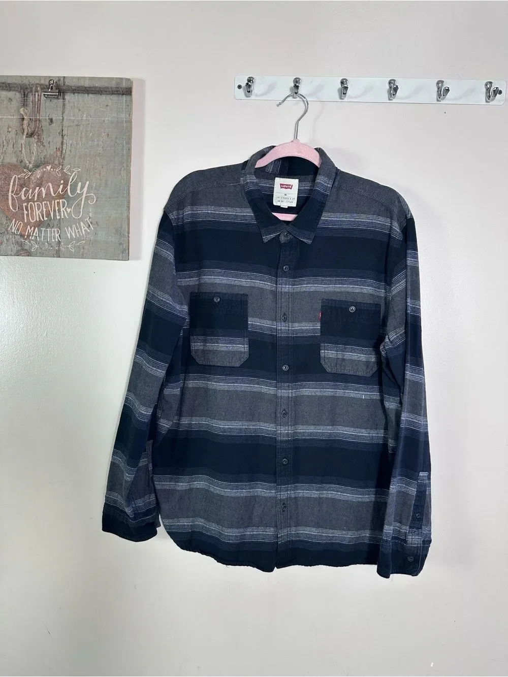 Levi's Black & Gray Striped Shirt with Red Logo